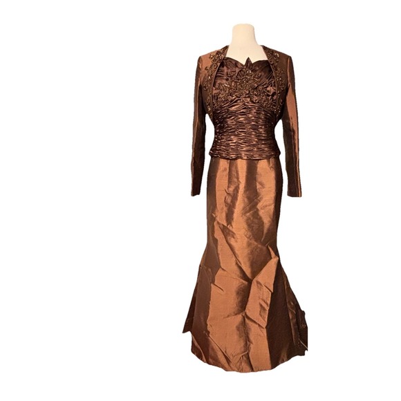 Terani Couture Brown Beaded 100% Silk Sz 14 Bolero Jacket Mother of Bride  Formal - titalatam.com
